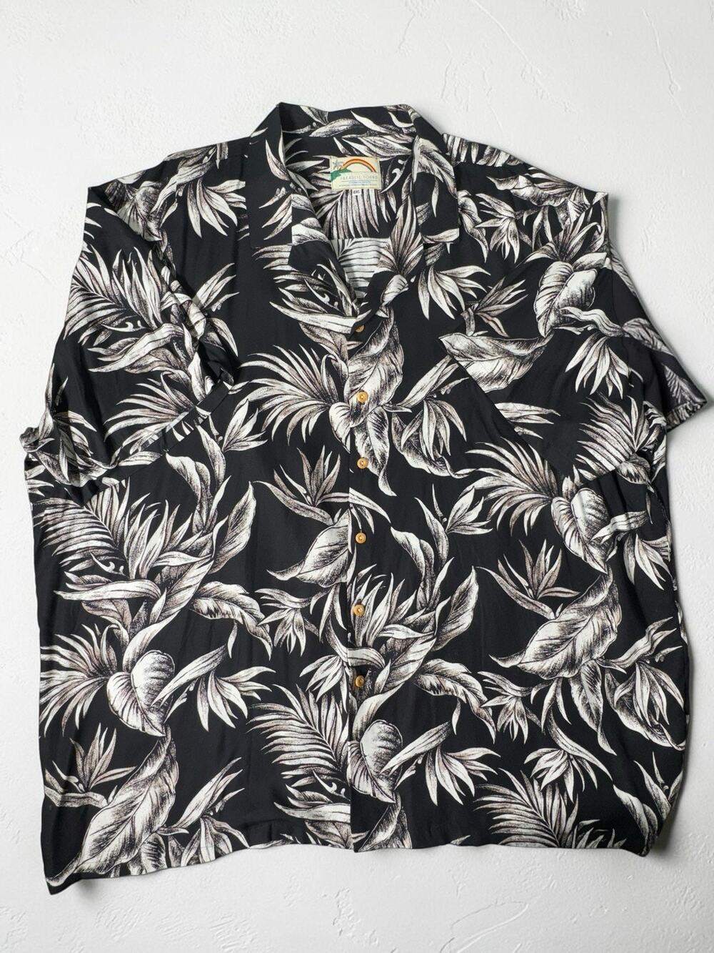 Paradise Found Hawaiian Shirt Mens 4XL Black Tropical Floral Made in Hawaii